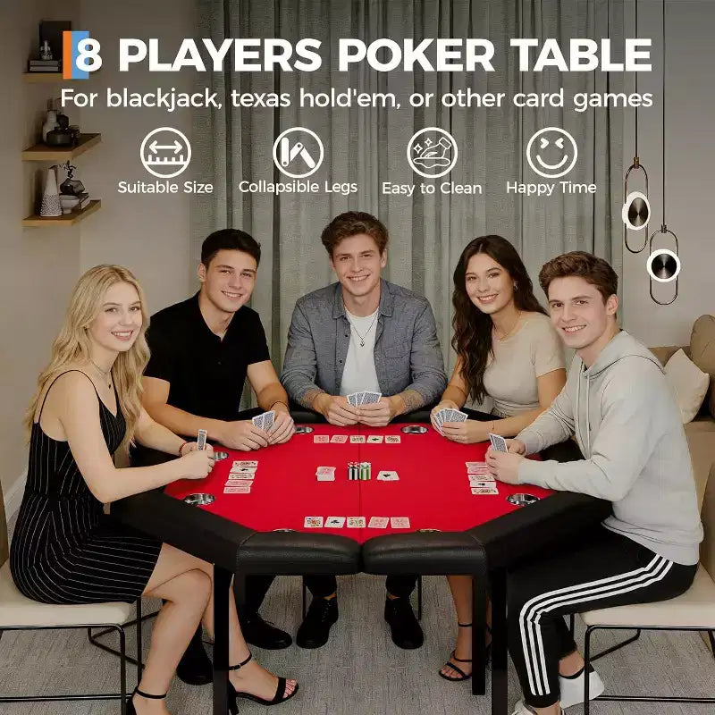Tavolo da poker da 48 pollici, Tavolo da poker pieghevole da 8 giocatori Texas Hold'em con binari imbottiti e portabicchieri, Tavolo da gioco portatile per feste in casa e serate di gioco