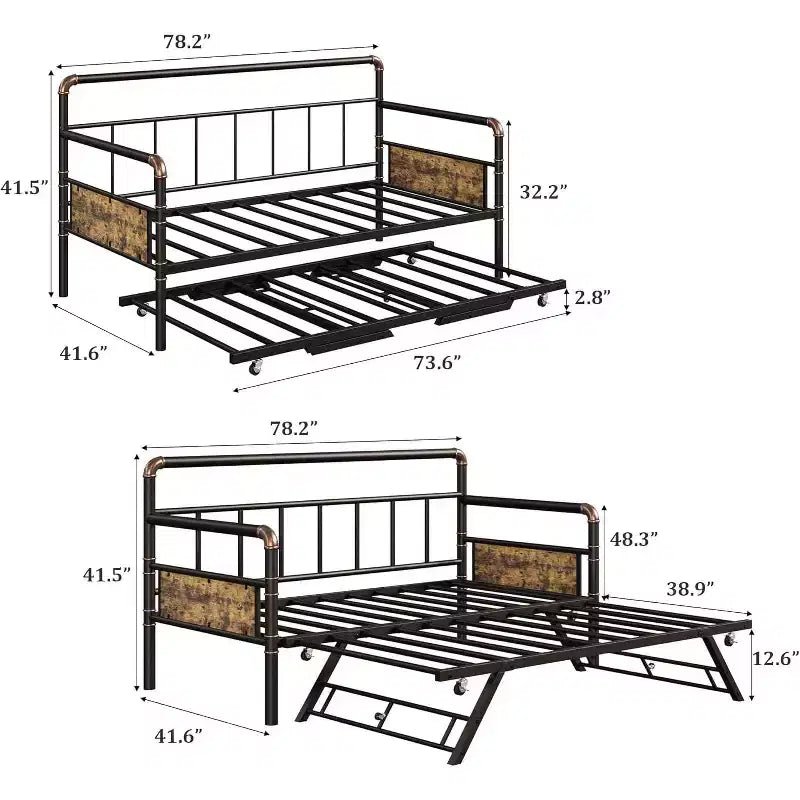 Divano Letto con Letto Estraibile, Struttura Letto Singolo con Doghe in Acciaio, Struttura Divano Letto con Robusti Supporti per Soggiorno, Camera da Letto, Marrone