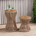 Christopher Knight Home Nara Outdoor Side Table Acacia Wood & Woven Rope, Set of 2
