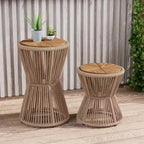 Christopher Knight Home Nara Outdoor Side Table Acacia Wood & Woven Rope, Set of 2