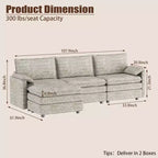 Divano componibile modulare 108 con pouf, divano moderno e confortevole in ciniglia a forma di L con seduta profonda, divano componibile extra large per appartamento