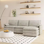 Divano componibile modulare 108 con pouf, divano moderno e confortevole in ciniglia a forma di L con seduta profonda, divano componibile extra large per appartamento