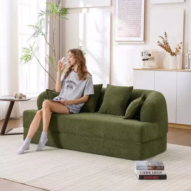 Divano letto pieghevole 2 in 1 Whisen, divanetto pieghevole da 70 pollici senza struttura ossea convertibile, compressibile con 4 cuscini
