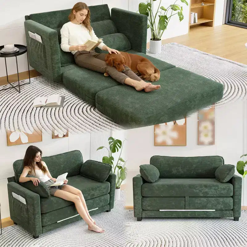 Divano Letto Convertibile 2 in 1, Divanetto Imbottito Trasformabile con 2 Cuscini, Divano da Pavimento per Appartamento, Soggiorno e Camera degli Ospiti