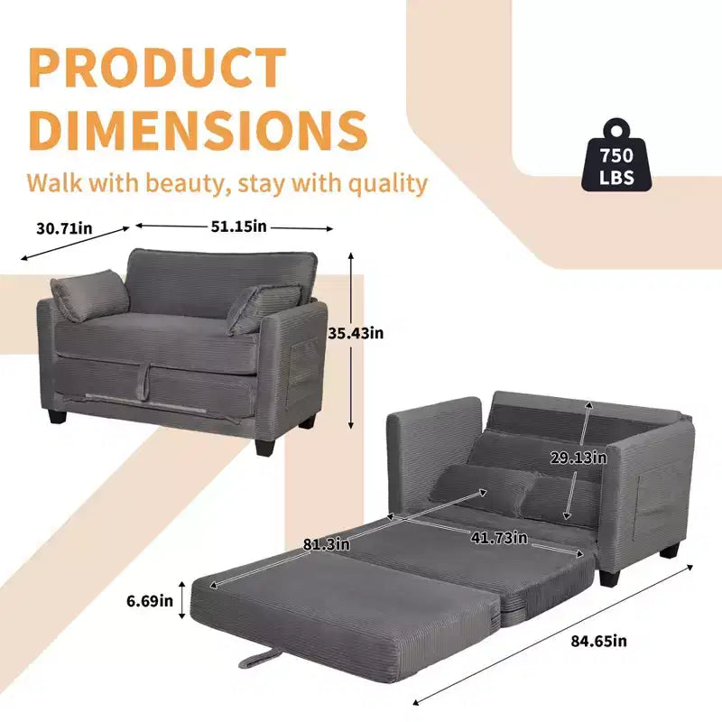 Divano Letto Convertibile 2 in 1, Divanetto Imbottito Trasformabile con 2 Cuscini, Divano da Pavimento per Appartamento, Soggiorno e Camera degli Ospiti
