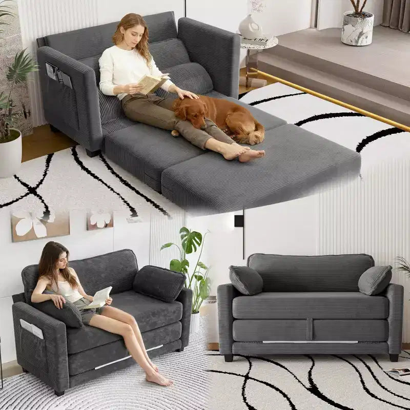 Divano Letto Convertibile 2 in 1, Divanetto Imbottito Trasformabile con 2 Cuscini, Divano da Pavimento per Appartamento, Soggiorno e Camera degli Ospiti