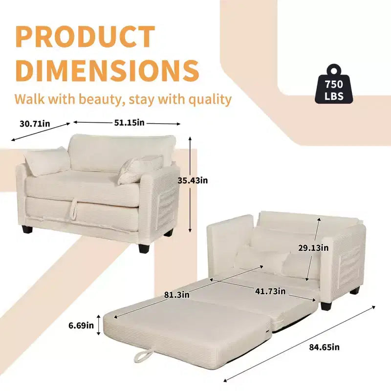 Divano Letto Convertibile 2 in 1, Divanetto Imbottito Trasformabile con 2 Cuscini, Divano da Pavimento per Appartamento, Soggiorno e Camera degli Ospiti