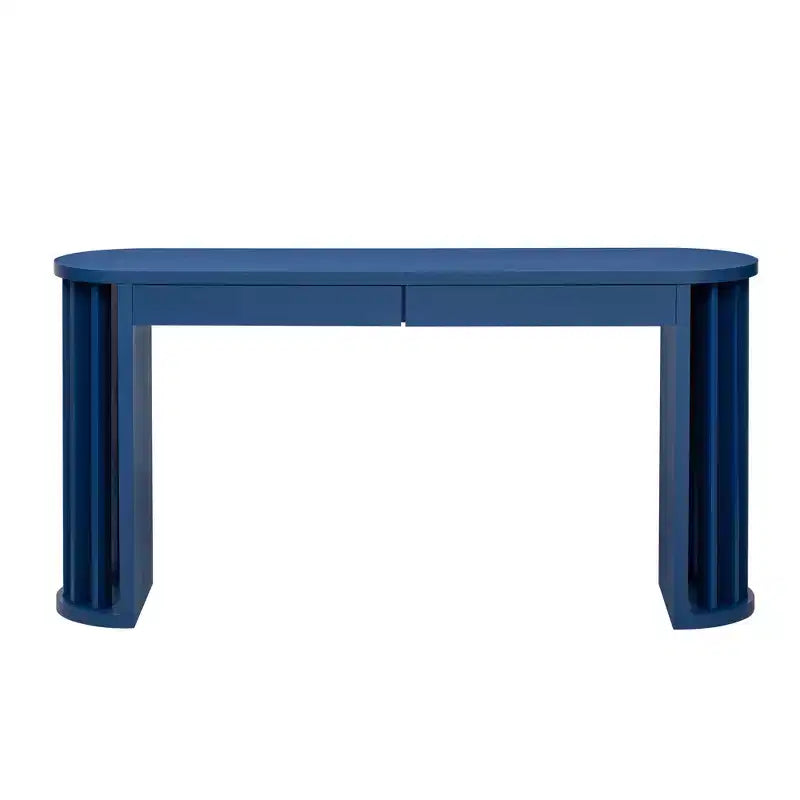 Consolle lunga 59 pollici, tavolo da divano impiallacciato rovere, design a linee curve e rette, dietro il divano, tavolo d'ingresso in stile rustico per l'entrata