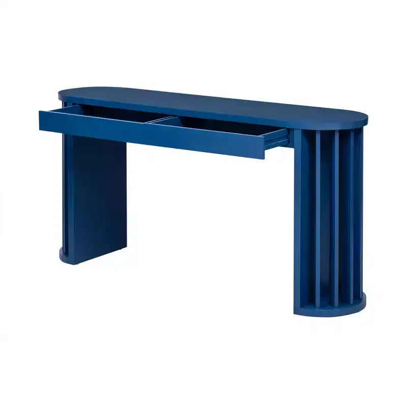 Consolle lunga 59 pollici, tavolo da divano impiallacciato rovere, design a linee curve e rette, dietro il divano, tavolo d'ingresso in stile rustico per l'entrata