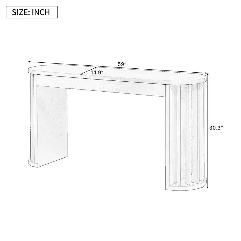 Consolle lunga 59 pollici, tavolo da divano impiallacciato rovere, design a linee curve e rette, dietro il divano, tavolo d'ingresso in stile rustico per l'entrata