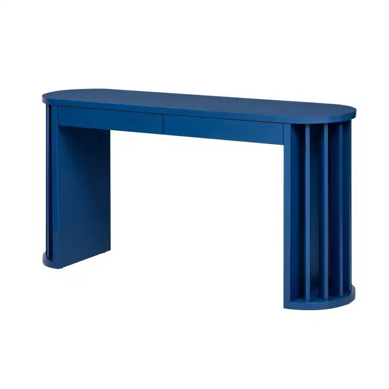 Consolle lunga 59 pollici, tavolo da divano impiallacciato rovere, design a linee curve e rette, dietro il divano, tavolo d'ingresso in stile rustico per l'entrata