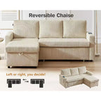 Divano letto angolare a penisola estraibile Dyonery 81, 4 in 1 con vano contenitore, porte USB e tasche laterali per soggiorno