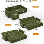 Divano letto angolare a penisola estraibile Dyonery 81, 4 in 1 con vano contenitore, porte USB e tasche laterali per soggiorno
