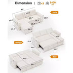 Divano letto angolare a penisola estraibile Dyonery 81, 4 in 1 con vano contenitore, porte USB e tasche laterali per soggiorno