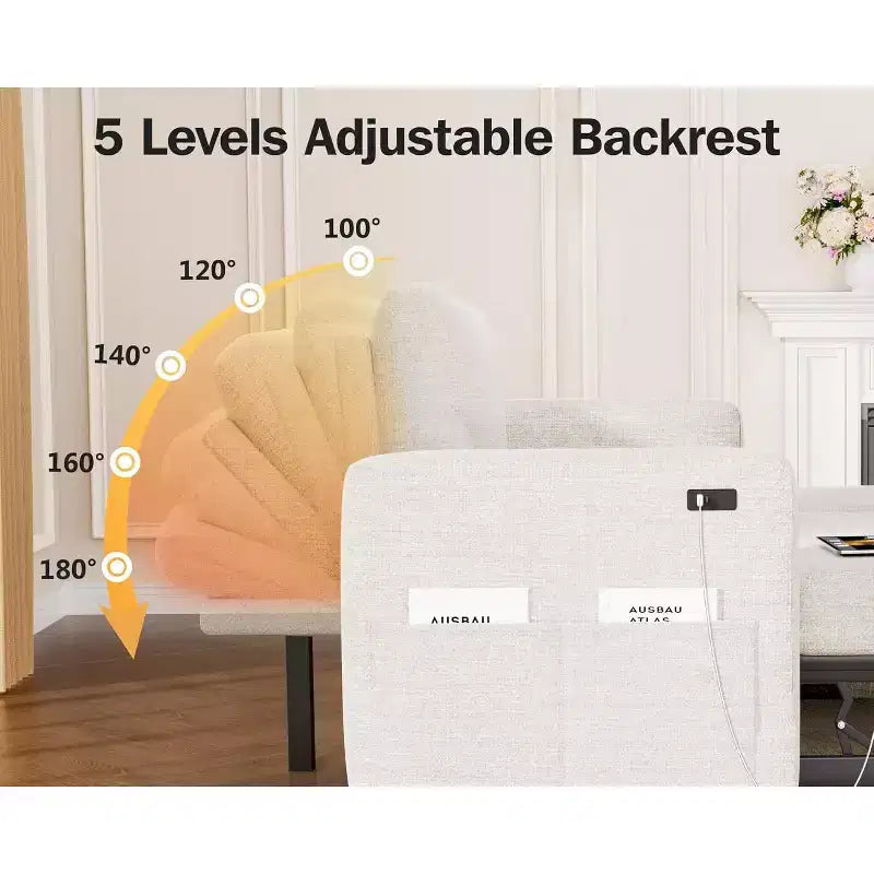 Divano letto angolare a penisola estraibile Dyonery 81, 4 in 1 con vano contenitore, porte USB e tasche laterali per soggiorno