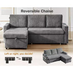 Divano letto angolare a penisola estraibile Dyonery 81, 4 in 1 con vano contenitore, porte USB e tasche laterali per soggiorno