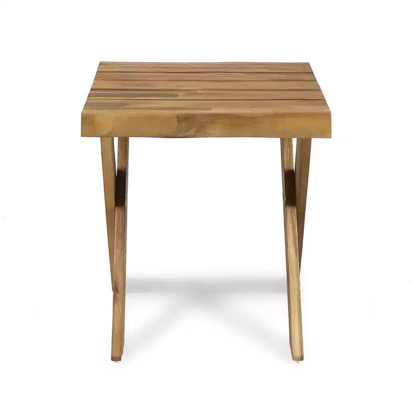 Tavolini laterali in legno, Tavolini quadrati moderni in legno di acacia, con base a croce, Tavolino rustico piccolo per il cortile e il giardino