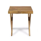 Tavolini laterali in legno, Tavolini quadrati moderni in legno di acacia, con base a croce, Tavolino rustico piccolo per il cortile e il giardino