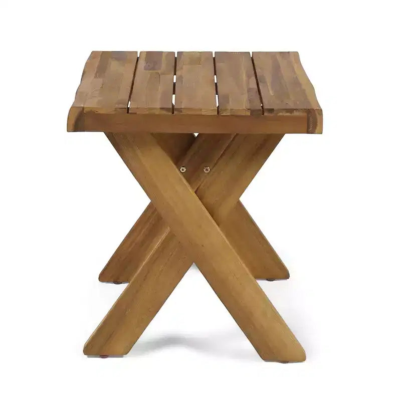 Tavolini laterali in legno, Tavolini quadrati moderni in legno di acacia, con base a croce, Tavolino rustico piccolo per il cortile e il giardino
