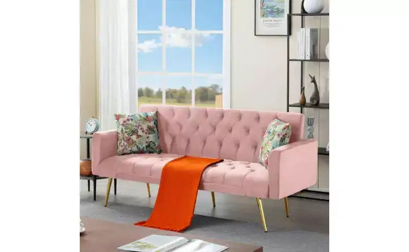 Okak Moderno Divano Letto Convertibile con Bottoni Trapuntati e Schienale Regolabile, Divano Futon Imbottito per Soggiorno, Appartamento