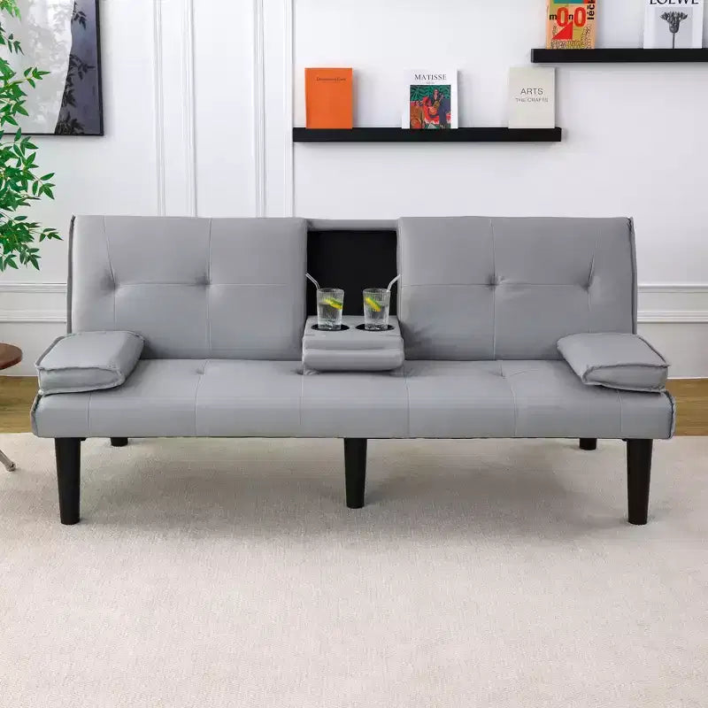 Divano Letto Convertibile TUYOHW, Futon Moderno 67" con Portabicchieri, Divano Letto per Piccoli Spazi, Appartamenti e Uffici