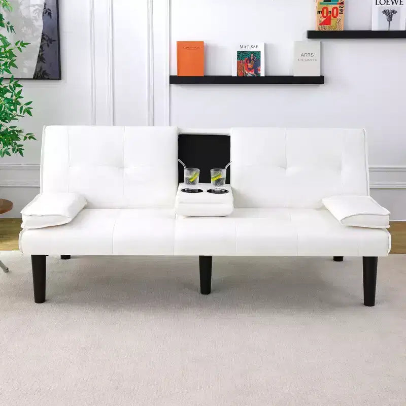 Divano Letto Convertibile TUYOHW, Futon Moderno 67" con Portabicchieri, Divano Letto per Piccoli Spazi, Appartamenti e Uffici