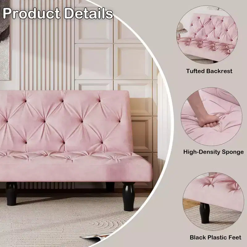 TUYOHW Divano Letto Futon in Velluto con Schienale Regolabile, Divano Convertibile Moderno da 66" per Soggiorno, Camera da Letto, Appartamento e Ospiti