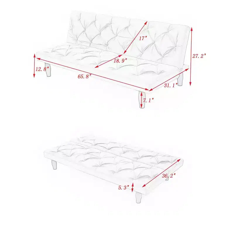 TUYOHW Divano Letto Futon in Velluto con Schienale Regolabile, Divano Convertibile Moderno da 66" per Soggiorno, Camera da Letto, Appartamento e Ospiti