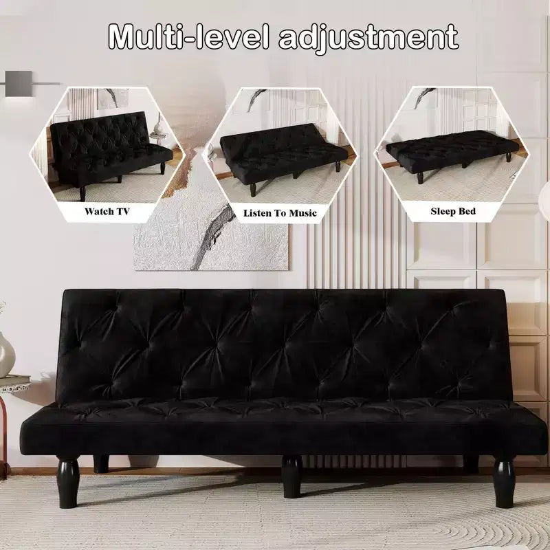 TUYOHW Divano Letto Futon in Velluto con Schienale Regolabile, Divano Convertibile Moderno da 66" per Soggiorno, Camera da Letto, Appartamento e Ospiti