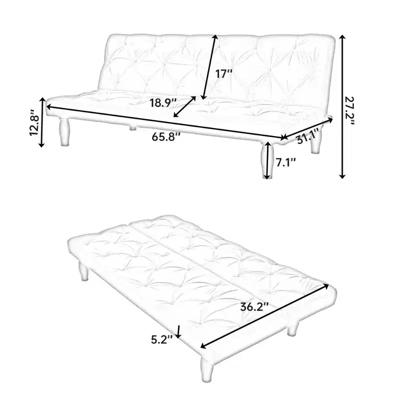 TUYOHW Divano Letto Futon in Velluto con Schienale Regolabile, Divano Convertibile Moderno da 66" per Soggiorno, Camera da Letto, Appartamento e Ospiti