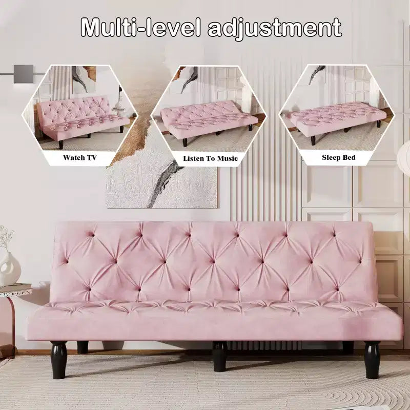 TUYOHW Divano Letto Futon in Velluto con Schienale Regolabile, Divano Convertibile Moderno da 66" per Soggiorno, Camera da Letto, Appartamento e Ospiti