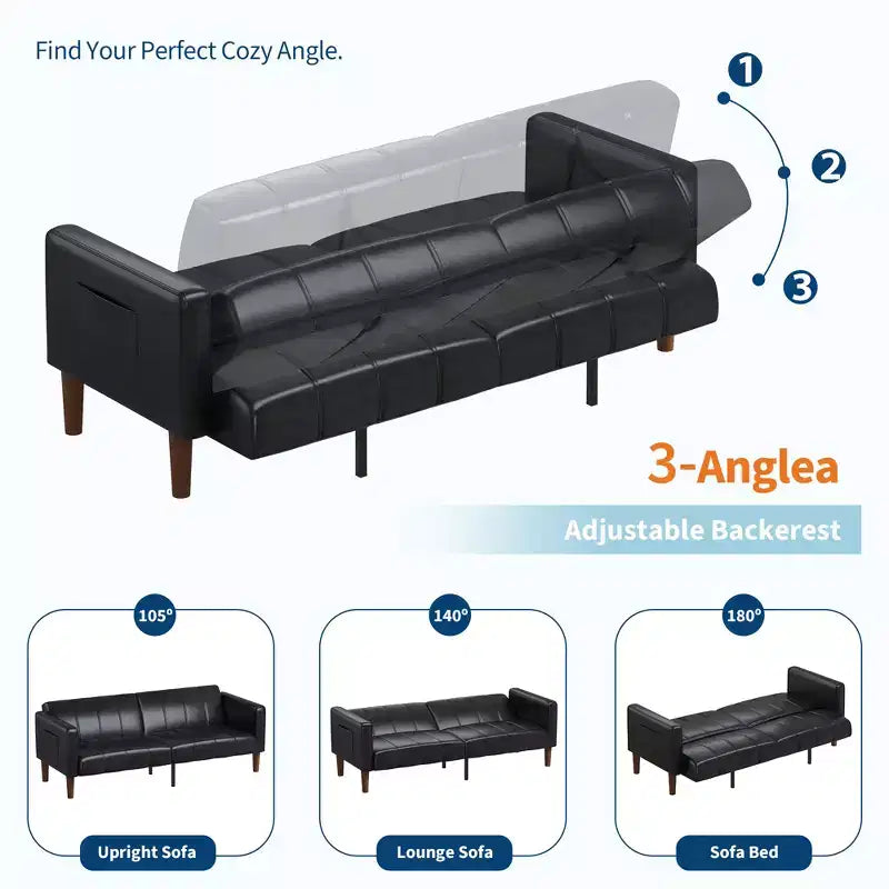 Canapé-lit futon 75 en cuir PU, causeuse convertible, dossier réglable, poches latérales, canapé-lit peu encombrant