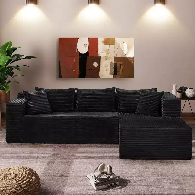 Divano Sezionale Modulare, Comodo Divano a L Nero da 106 pollici per Soggiorno, Divano Letto Oversize con Seduta Profonda, Nessun Montaggio Richiesto
