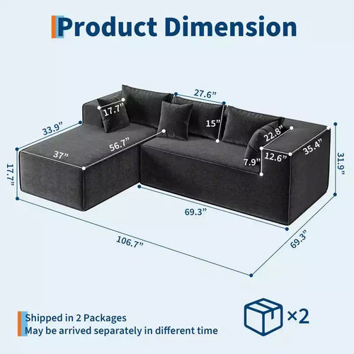 106.7Divano componibile, divani modulari Cloud con chaise longue, divano componibile in poliestere a L, divano moderno rivestito con seduta profonda
