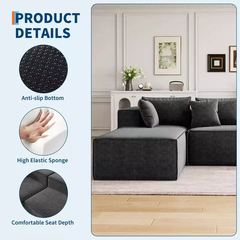 106.7Divano componibile, divani modulari Cloud con chaise longue, divano componibile in poliestere a L, divano moderno rivestito con seduta profonda