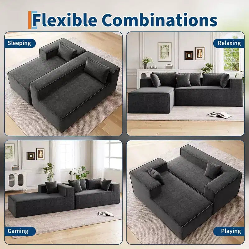 106.7Divano componibile, divani modulari Cloud con chaise longue, divano componibile in poliestere a L, divano moderno rivestito con seduta profonda