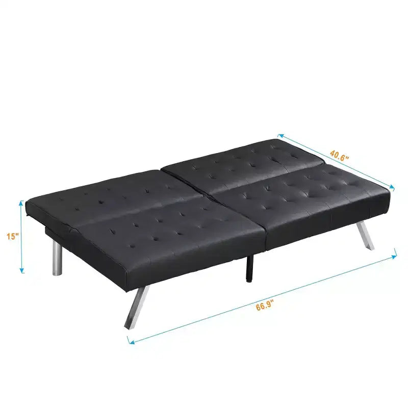 TUYOHW Divano Letto Futon Pieghevole Convertibile in PVC/Tessuto da 170 cm con Gambe in Acciaio Inox per Soggiorno, Ufficio, Appartamento, Camera da Letto, Nero