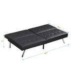 TUYOHW Divano Letto Futon Pieghevole Convertibile in PVC/Tessuto da 170 cm con Gambe in Acciaio Inox per Soggiorno, Ufficio, Appartamento, Camera da Letto, Nero
