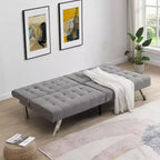 TUYOHW Divano Letto Futon Pieghevole Convertibile in PVC/Tessuto da 170 cm con Gambe in Acciaio Inox per Soggiorno, Ufficio, Appartamento, Camera da Letto, Nero