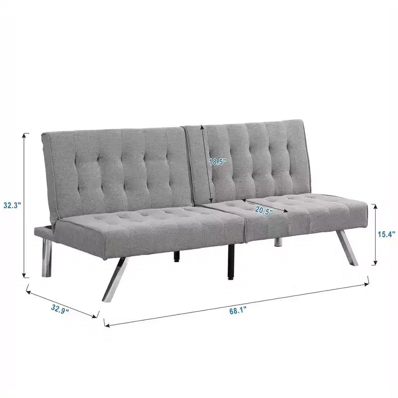 TUYOHW Divano Letto Futon Pieghevole Convertibile in PVC/Tessuto da 170 cm con Gambe in Acciaio Inox per Soggiorno, Ufficio, Appartamento, Camera da Letto, Nero