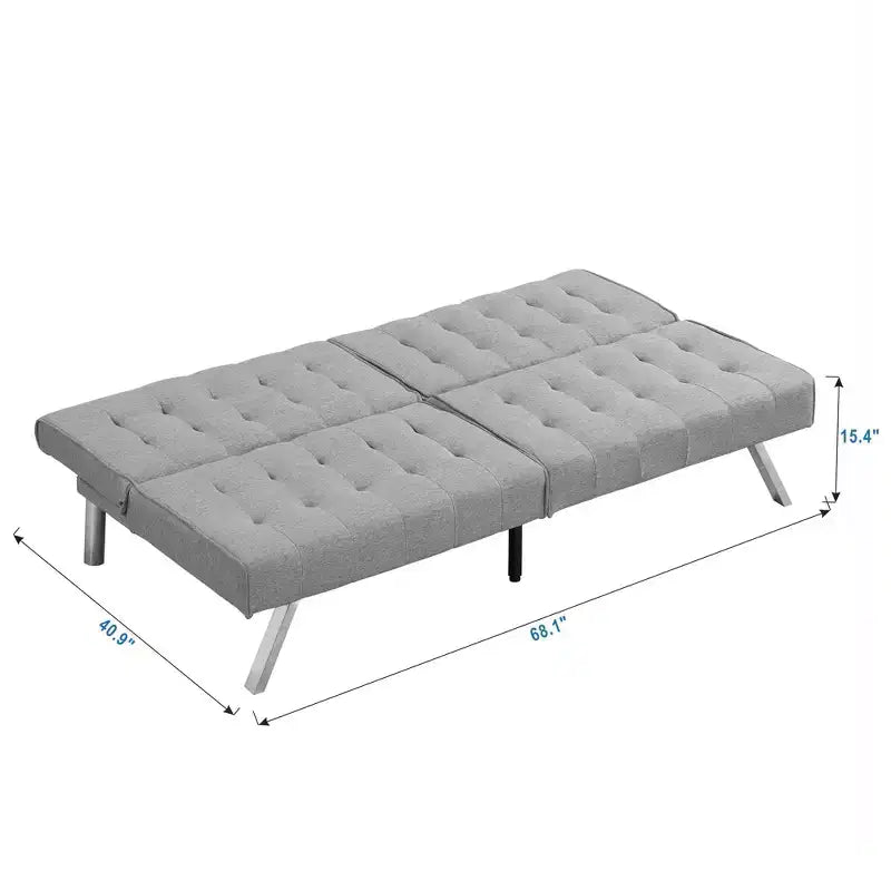 TUYOHW Divano Letto Futon Pieghevole Convertibile in PVC/Tessuto da 170 cm con Gambe in Acciaio Inox per Soggiorno, Ufficio, Appartamento, Camera da Letto, Nero