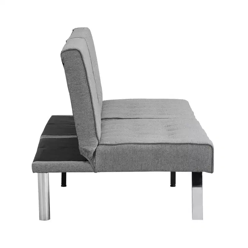 TUYOHW Divano Letto Futon Pieghevole Convertibile in PVC/Tessuto da 170 cm con Gambe in Acciaio Inox per Soggiorno, Ufficio, Appartamento, Camera da Letto, Nero