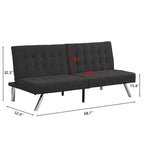 TUYOHW Divano Letto Futon Pieghevole Convertibile in PVC/Tessuto da 170 cm con Gambe in Acciaio Inox per Soggiorno, Ufficio, Appartamento, Camera da Letto, Nero