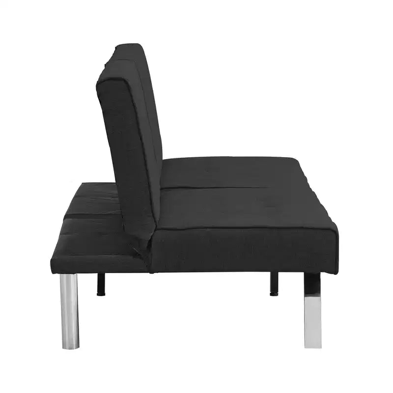 TUYOHW Divano Letto Futon Pieghevole Convertibile in PVC/Tessuto da 170 cm con Gambe in Acciaio Inox per Soggiorno, Ufficio, Appartamento, Camera da Letto, Nero