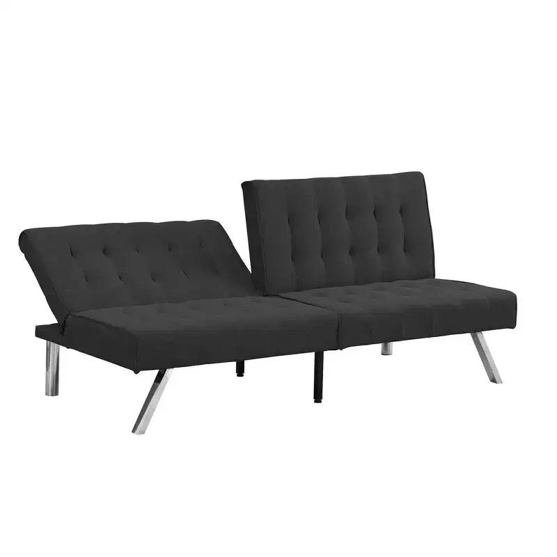 TUYOHW Divano Letto Futon Pieghevole Convertibile in PVC/Tessuto da 170 cm con Gambe in Acciaio Inox per Soggiorno, Ufficio, Appartamento, Camera da Letto, Nero