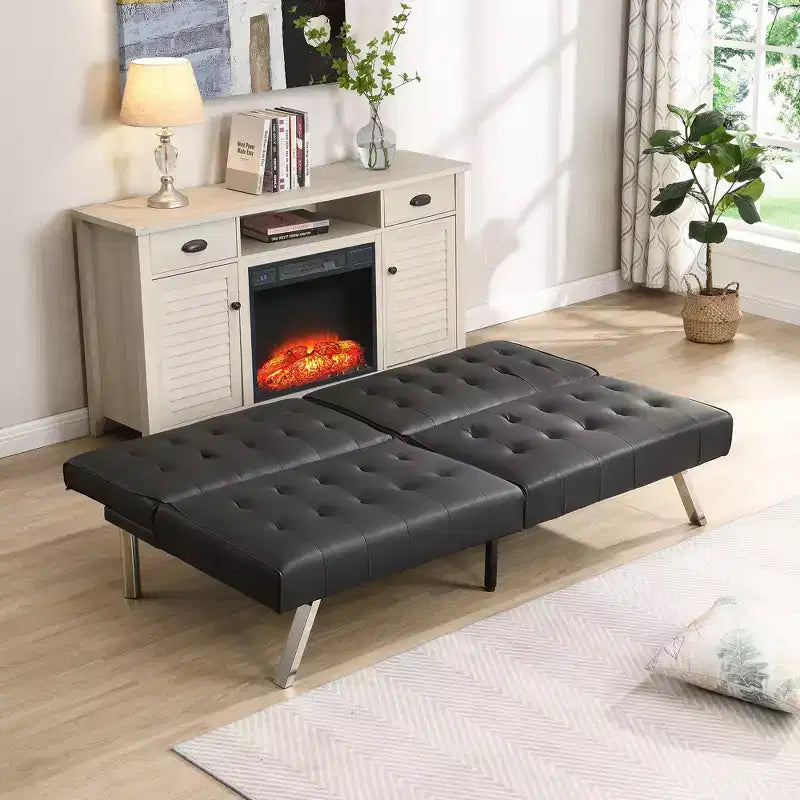 TUYOHW Divano Letto Futon Pieghevole Convertibile in PVC/Tessuto da 170 cm con Gambe in Acciaio Inox per Soggiorno, Ufficio, Appartamento, Camera da Letto, Nero