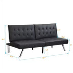 TUYOHW Divano Letto Futon Pieghevole Convertibile in PVC/Tessuto da 170 cm con Gambe in Acciaio Inox per Soggiorno, Ufficio, Appartamento, Camera da Letto, Nero