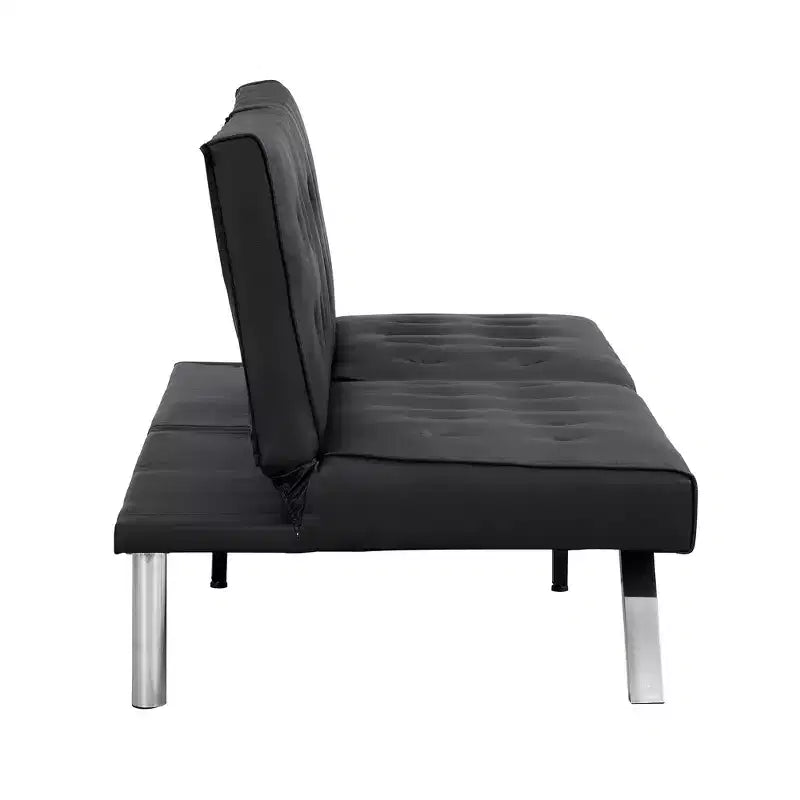 TUYOHW Divano Letto Futon Pieghevole Convertibile in PVC/Tessuto da 170 cm con Gambe in Acciaio Inox per Soggiorno, Ufficio, Appartamento, Camera da Letto, Nero