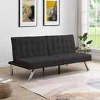 TUYOHW Divano Letto Futon Pieghevole Convertibile in PVC/Tessuto da 170 cm con Gambe in Acciaio Inox per Soggiorno, Ufficio, Appartamento, Camera da Letto, Nero