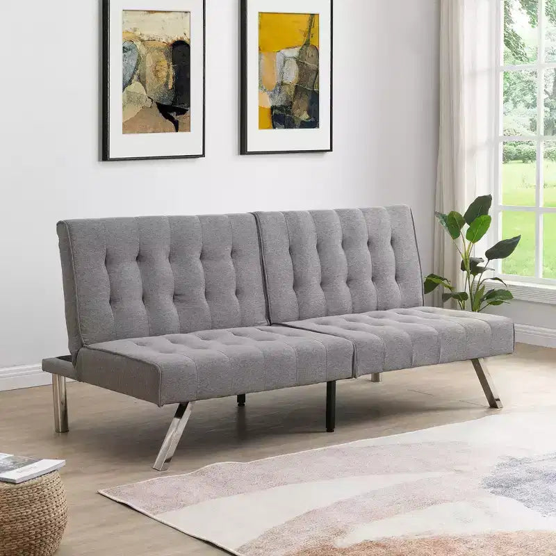 TUYOHW Divano Letto Futon Pieghevole Convertibile in PVC/Tessuto da 170 cm con Gambe in Acciaio Inox per Soggiorno, Ufficio, Appartamento, Camera da Letto, Nero